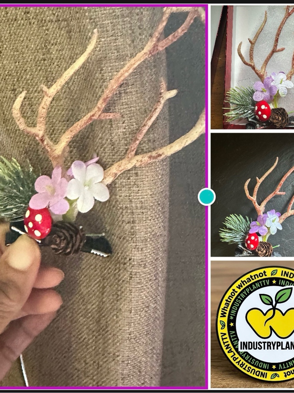 Vintage 1980s Ruby Falls Souvenir Woodland Fairy Antler & Mushroom Hair Clip 🍄✨
